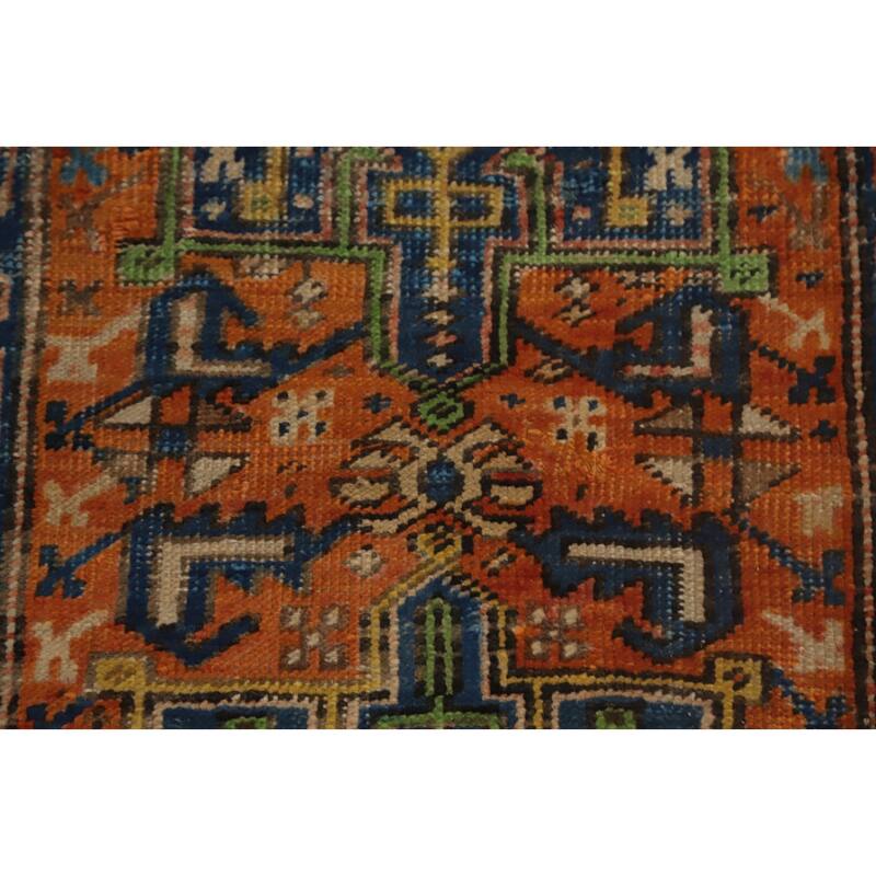Hand Knotted Oriental 100% Wool Carpet Traditional Geometric Oranges & Rust Heriz (serapi) Runner Rug - 10' 2'' X 2' 8''