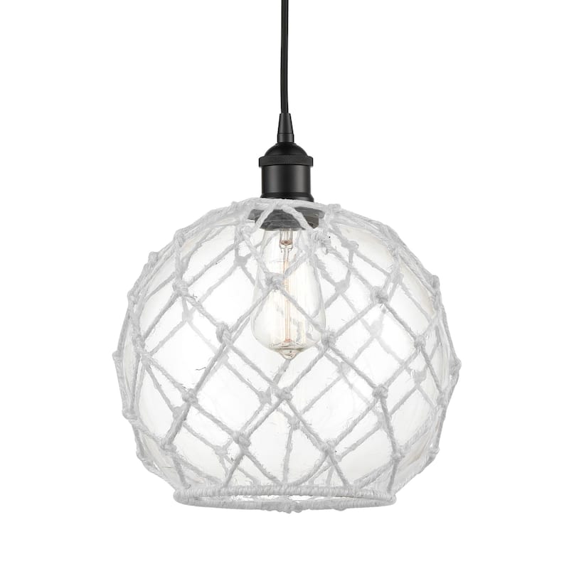 Innovations Lighting 616-1P-13-10 Farmhouse Pendant Farmhouse 10" Wide - Matte Black / Clear Glass / White Rope