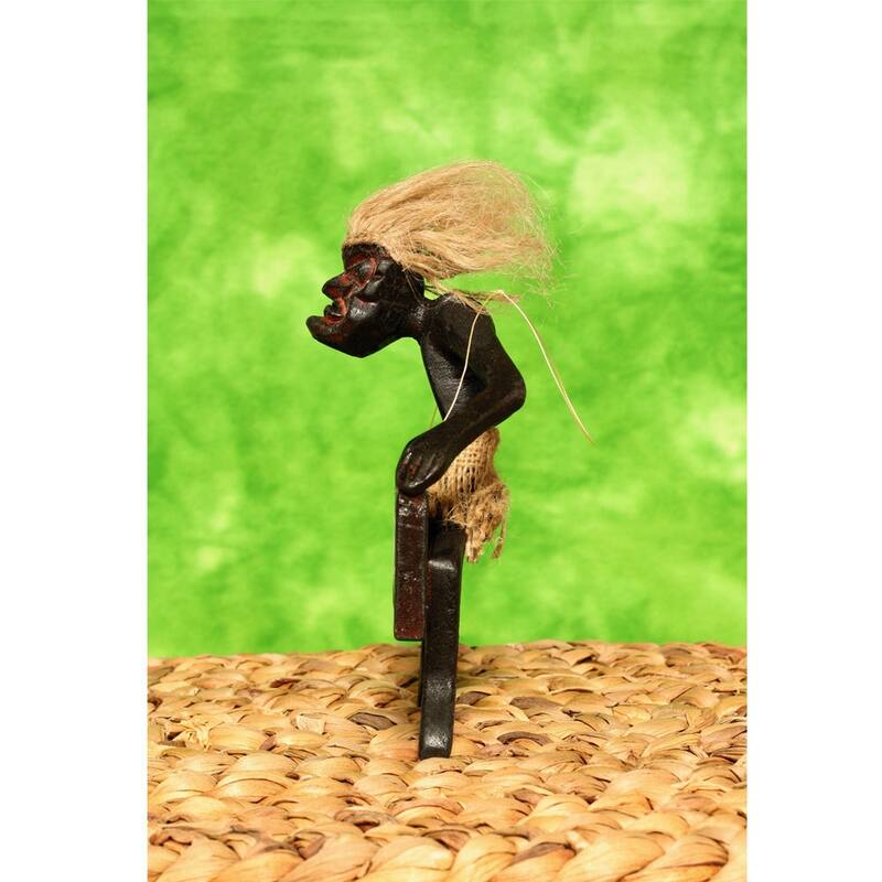 Wooden Handmade Primitive Tribal Statue Holding Welcome Sign Wall Sculpture Tiki Bar Handcrafted Unique Gift Art Decor