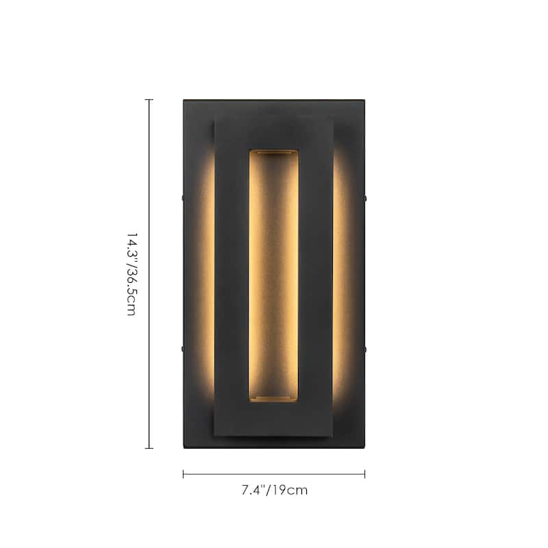 2-Light 14 in. Modern Aluminum Square Wall Sconce Integrated LED Waterproof Lantern Outdoor Light