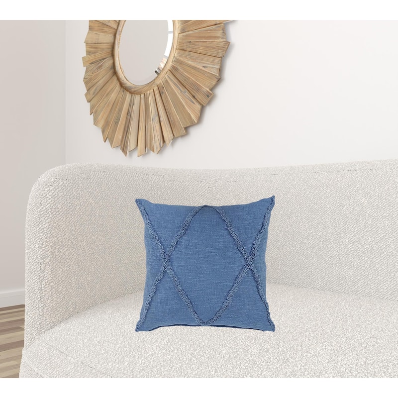 HomeRoots 18" X 18" Cobalt Blue 100% Cotton Zippered Pillow