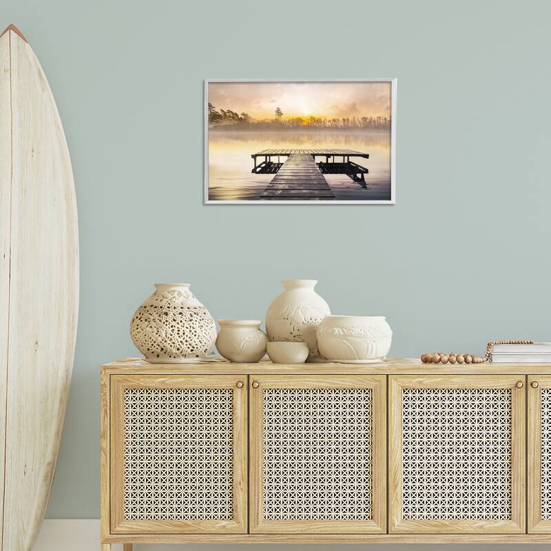 Stupell Summer Sunrise Dock Framed Giclee Art Design By Mike Calascibetta