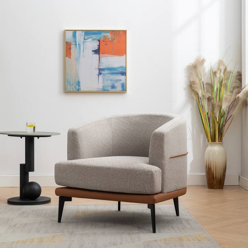 Burnt Orange Modern 28.9" Two-tone Barrel Fabric Chair with Broad and Thick Cushion and Sturdy Metal Legs for Living Room