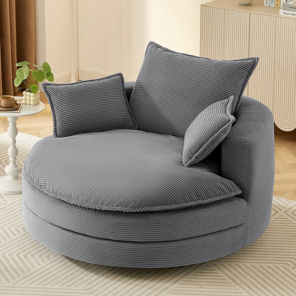 360° Swivel Sofa Chair Accent Barrel Chair 57.5"Swivel Round Chair with Dual-layer Cushion Design and 3 Removable Pillows