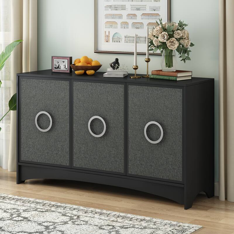 Modern Storage Cabinet with Three Doors - 17.70 x 58.20 x 33.80 - Black