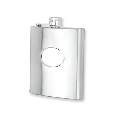 Curata Polished Stainless Steel 6 Ounce Hip Flask with Engravable Oval and Funnel