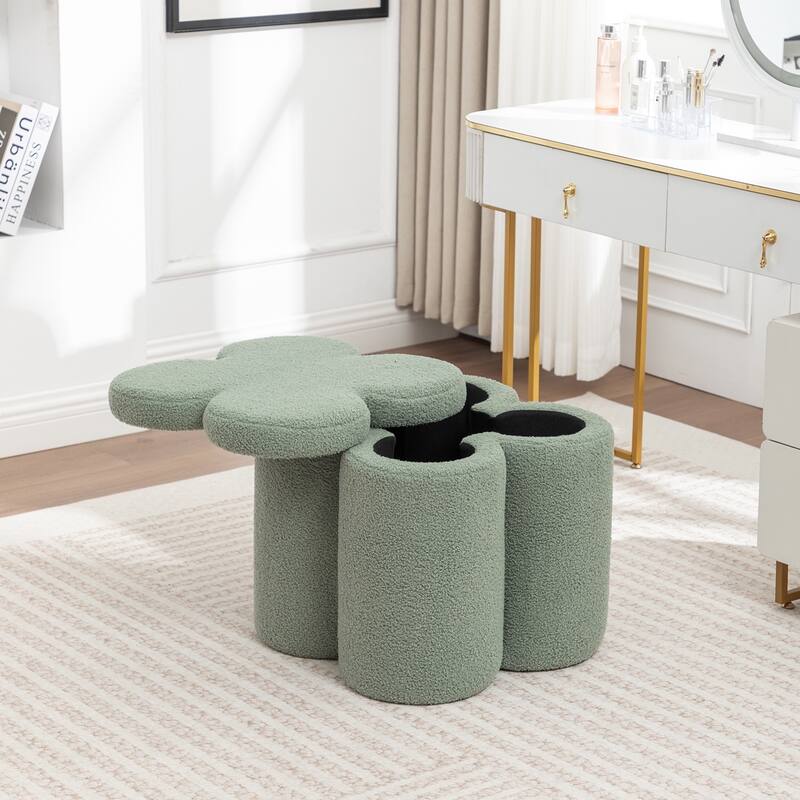 SEYNAR Modern Glam Teddy Velvet Flower Shape Storage Ottoman
