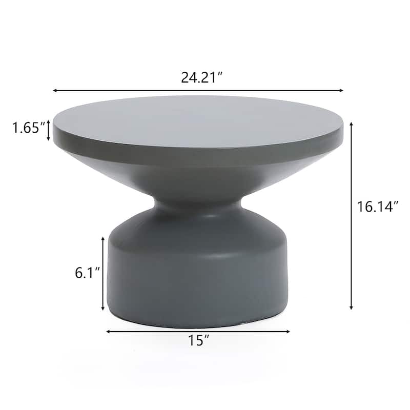 Grey MgO Round Coffee Table, Indoors and Outdoors - 16.14" H x 24.21" W x 24.21" D