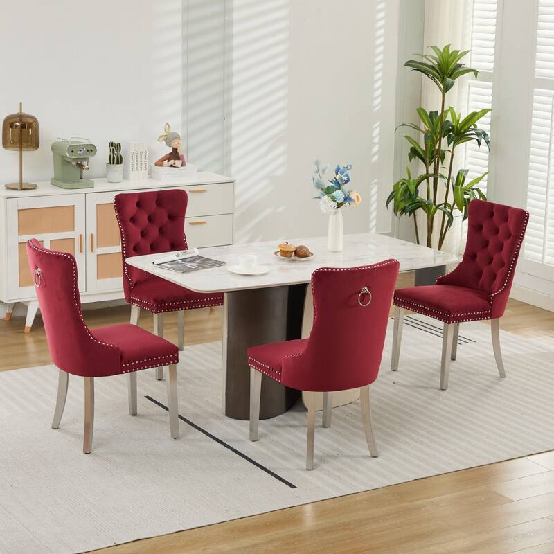 Velvet Dining Chairs Set of 2, Button Tufted Upholstered Dining Chair, Kitchen Chairs with Nailhead Trim & Stainless Steel Legs