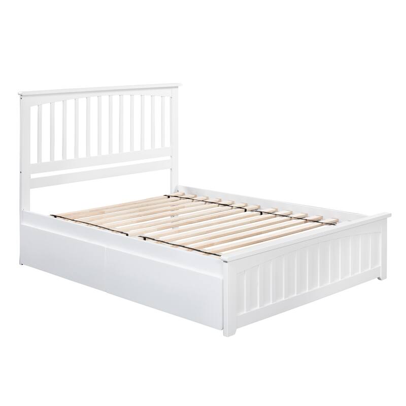 Antique Platform Bed with Footboard & Drawers - Grey Bedroom Furniture Set
