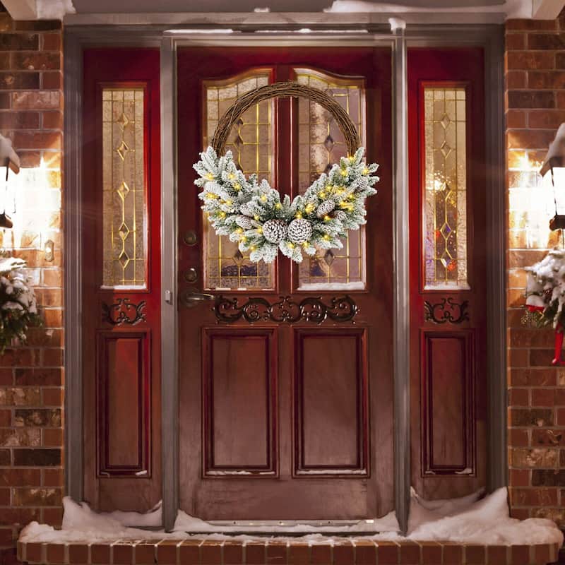 Costway 1/2 PCS 24 Inch Christmas Wreath with 65 Branch Tips 8 Natural