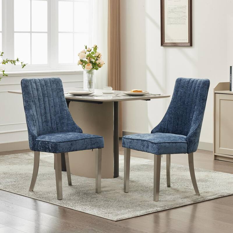 GDF Studio- Rayon Chenille Upholstered Dining Chair with Tufted Back & Golden Metal Base, Set of 2