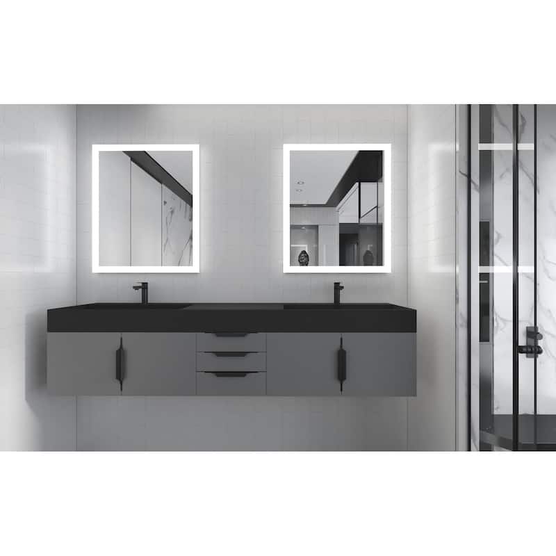 Amazon 84" Wall Mounted Double Bathroom Vanity Set w/ Black Top