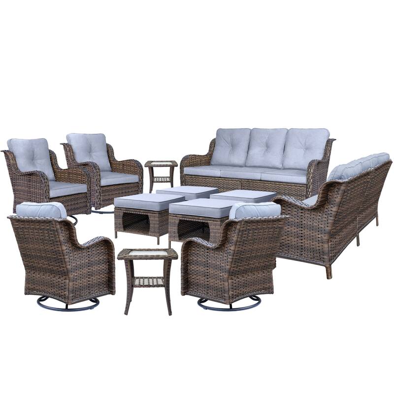 12 Piece Outdoor Wicker Patio Furniture Swivel Glider Chairs Set