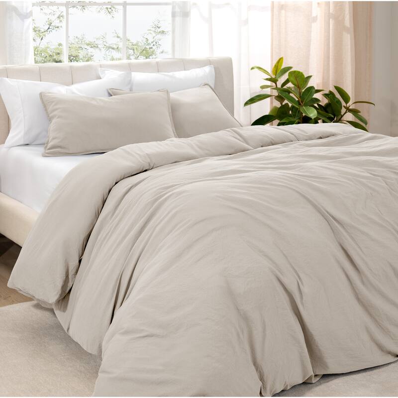Bare Home Premium Washed Microfiber Duvet Cover and Sham Set - Fog - Twin