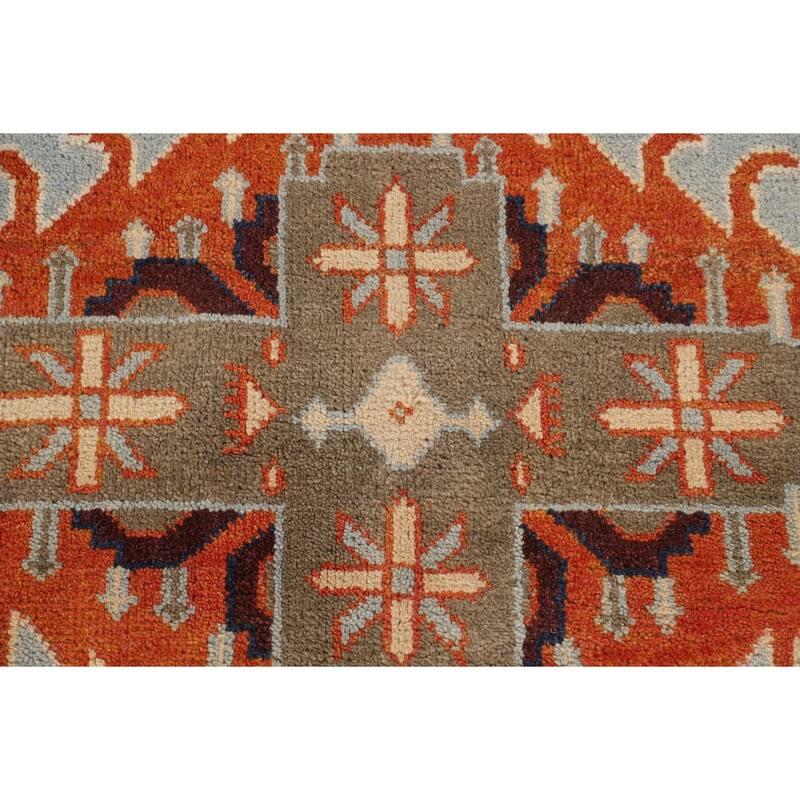 Light Blue Orange Viss Oriental Large Rug Hand-Knotted Wool Carpet - 11'9" X 17'9"