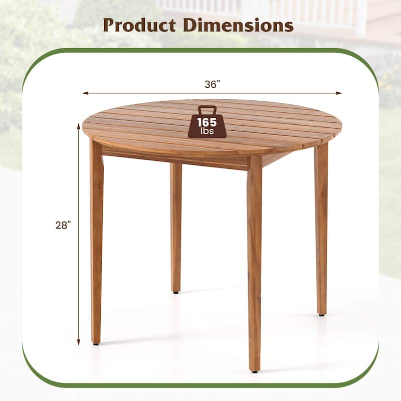 Costway Round Outdoor Dining Table for 4 People 36 inch Acacia Wood - See Details