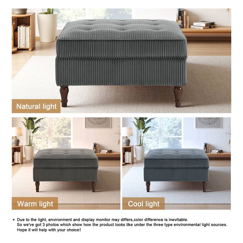 Corduroy Flip Top Dual-Use Storage Ottoman Coffee Table