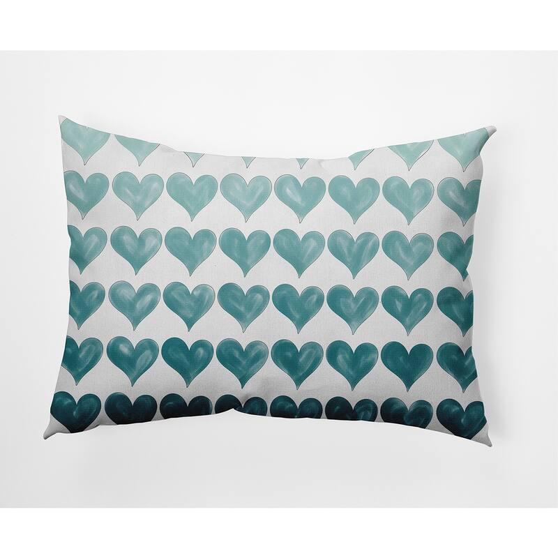 Colored Hearts Valentine's Day Decorative Indoor Pillow - 14" x 20" - Teal Apetite