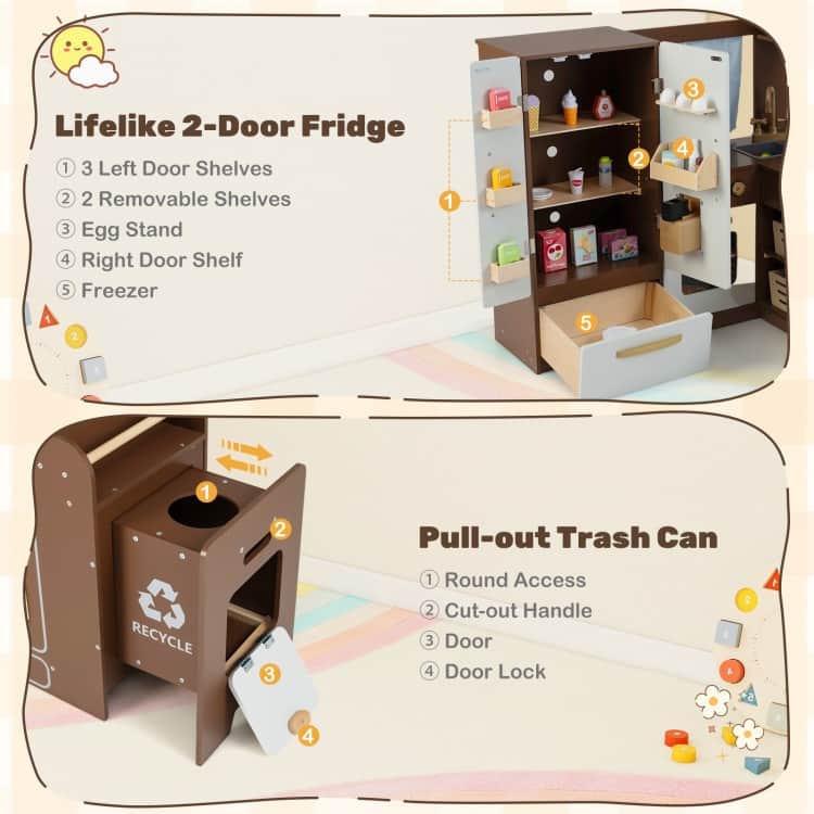 MDF Kids Corner Play Kitchen with Lights, Sounds and Accessories - 40" × 39.5" × 37"