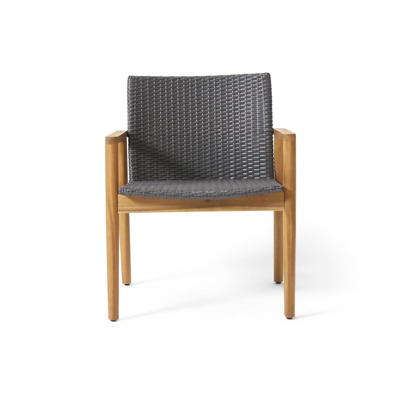 Roomfitters Outdoor Wicker Club Chair Set of 2, Patio Lounge Seating with Acacia Wood Frame, Natural