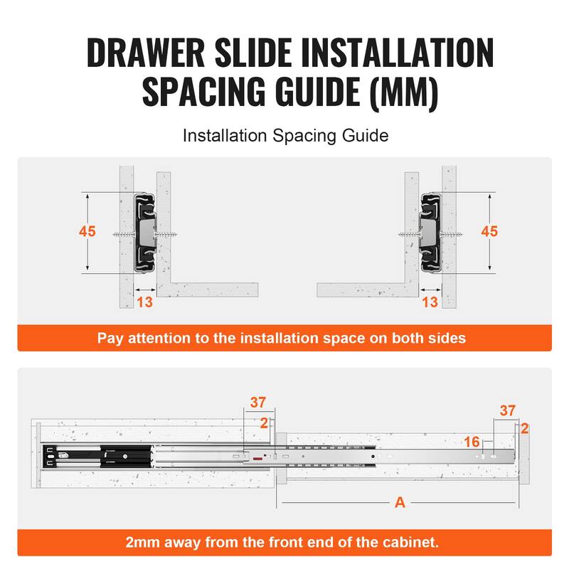 Drawer Slides Side Mount Rails Heavy Duty Full Extension Steel Track