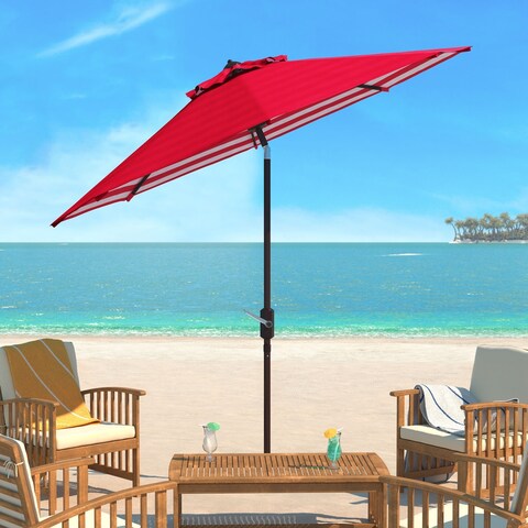 SAFAVIEH Athens Inside Out Striped 9 Ft Crank Red/ White Outdoor Umbrella