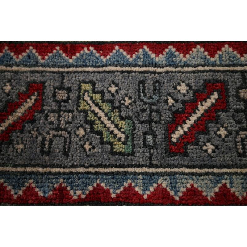 Kazak Oriental Area Rug Hand-Knotted Traditional Beige Wool Carpet - 4'2" x 5'7"