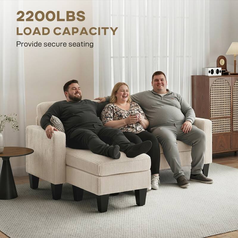HOMCOM 73" Corduroy L-Shaped Sectional Sofa, Reversible Chaise/Ottoman, 2200lb