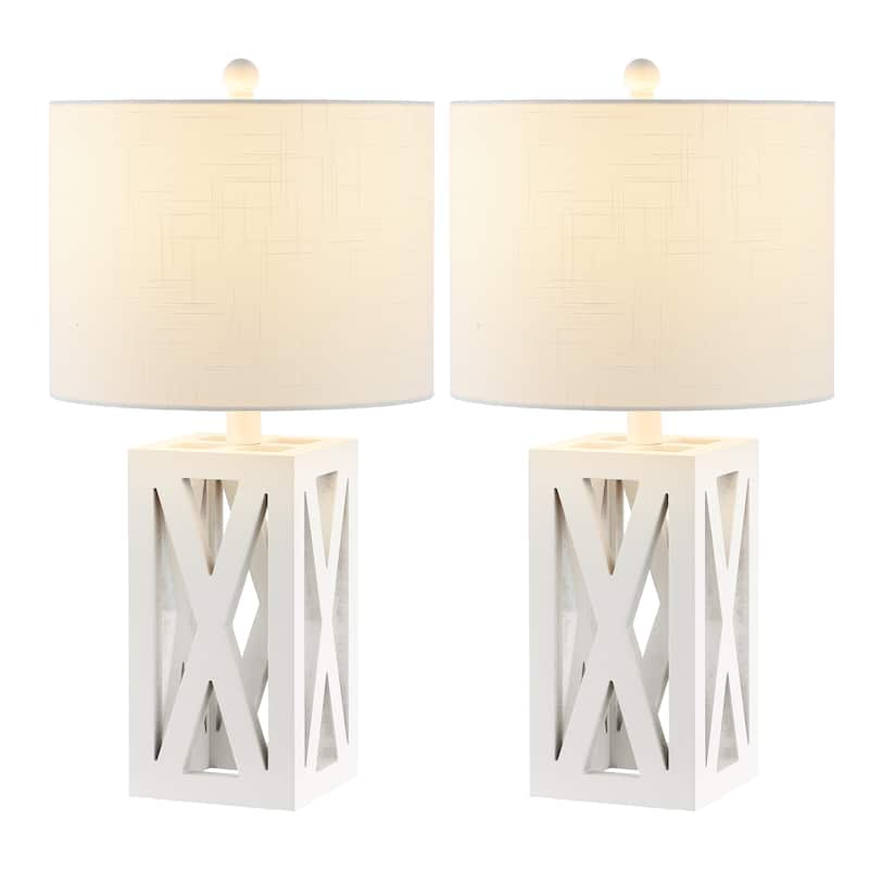 Ibiza 21.5" Farmhouse Wood LED Table Lamp, Brown (Set of 2), by JONATHAN Y - White