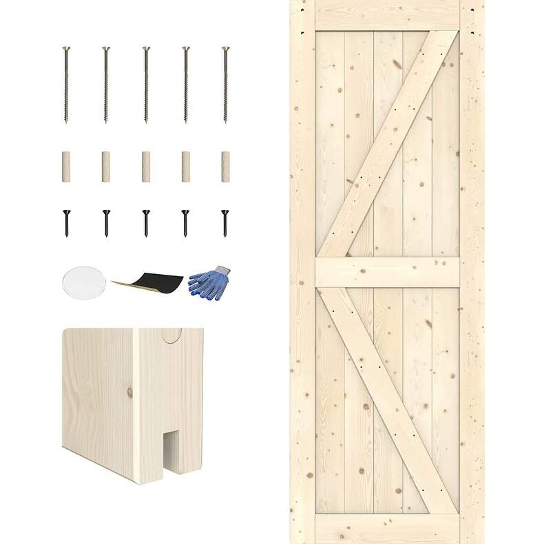 WINSOON 30in x 84in Sliding Barn Door Slab Pre-Drilled Interior Barn Door Wood Panel