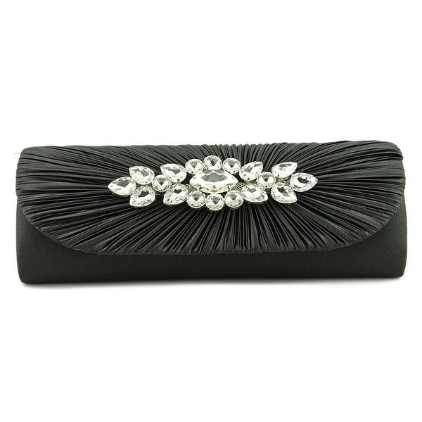Lulu Townsend Pleated Flap Broach Clutch Satin Evening Bag Lulu Townsend Pleated Flap Broach Clutch Satin Evening Bag Black
