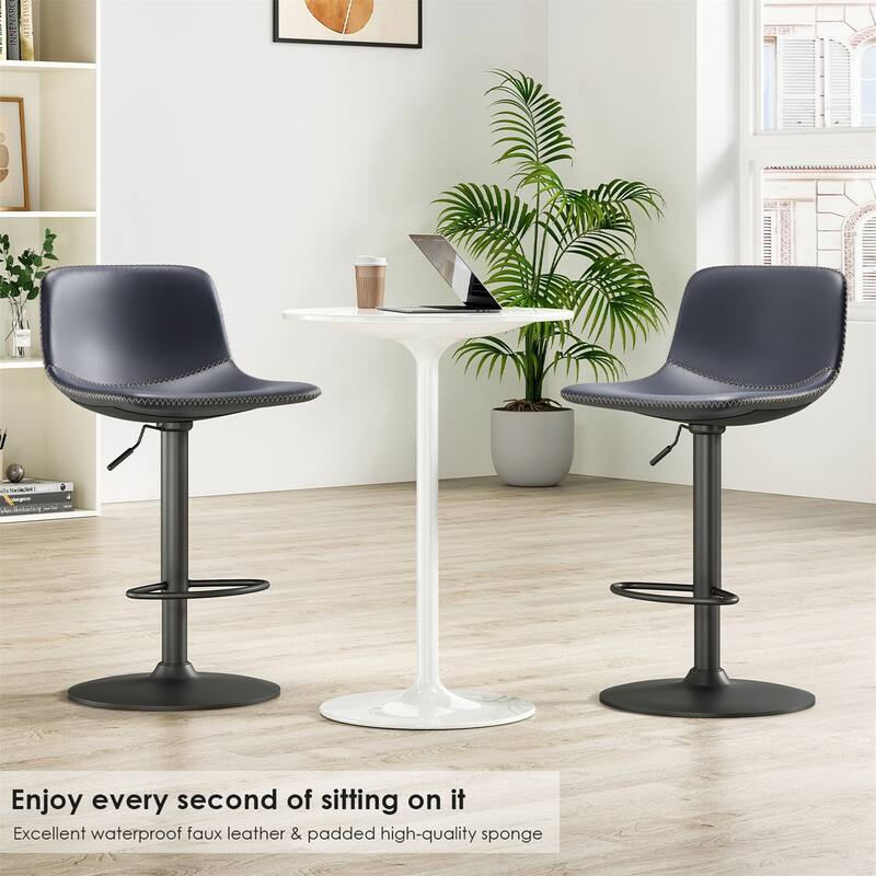 Modern PU Leather Swivel Bar Stools with Back Support (Set of 2)