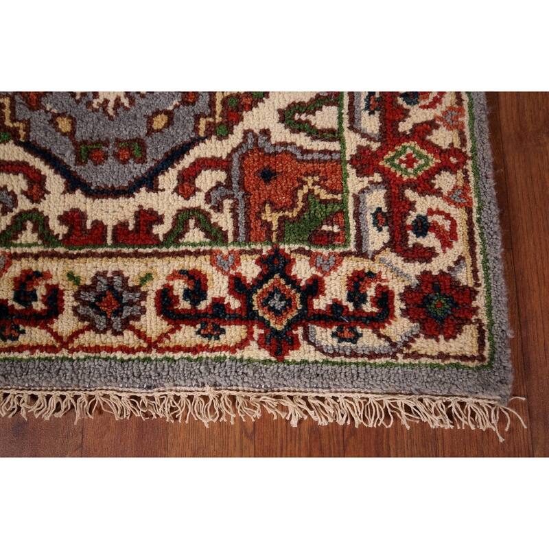 Geometric Gray Heriz Serapi Indian Runner Rug Hand-Knotted Wool Carpet - 2'6"x 9'10"