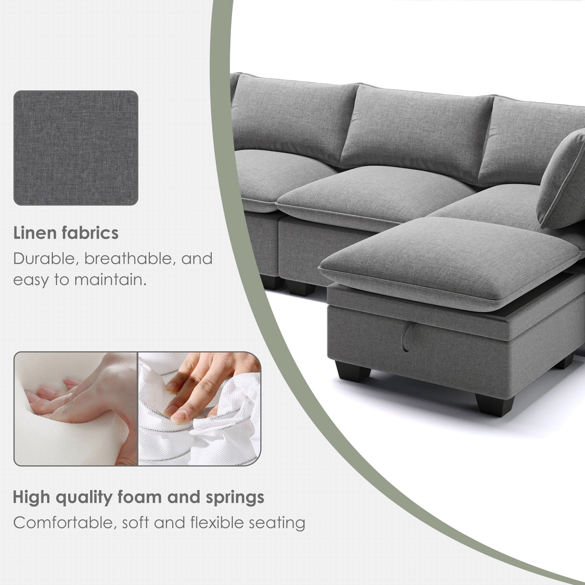 Luxury 7 Seat Sectional Couch Set with 2 Pillows Included