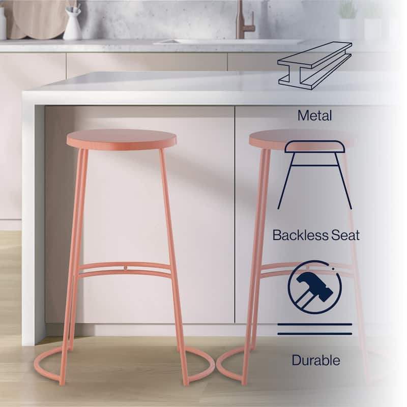 Trinity 28.75" Modern Designer Iron Curved Backless Bar Stool, by JONATHAN Y