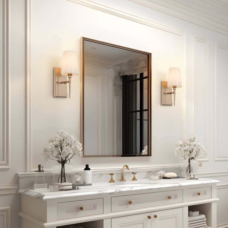 Modern 3-Light Gold Bathroom Vanity Light Fabric Wall Sconces