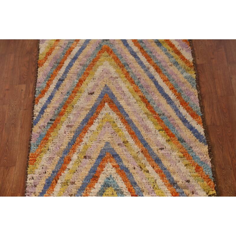 Chevron Style Moroccan Runner Rug Handmade Wool Carpet - 2'10" x 9'7"