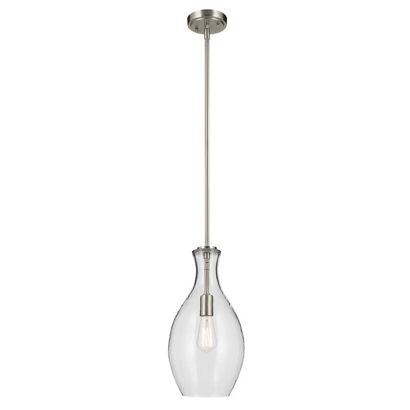 Kichler Lighting Everly 17.75 in. 1-Light Brushed Nickel Bell Pendant Light with Clear Glass