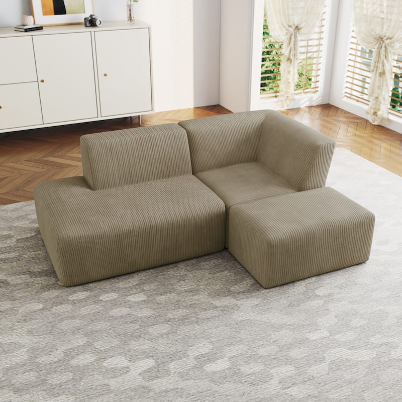 Modular All-Foam Corduroy Compression Sofa With Ottoman