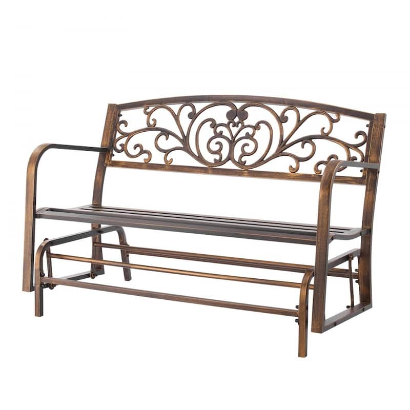 Outdoor Patio Glider Bench 50” with Metal Frame and Cast-Iron Backrest for Garden Seating - 50” x 27.2” x 33.7”