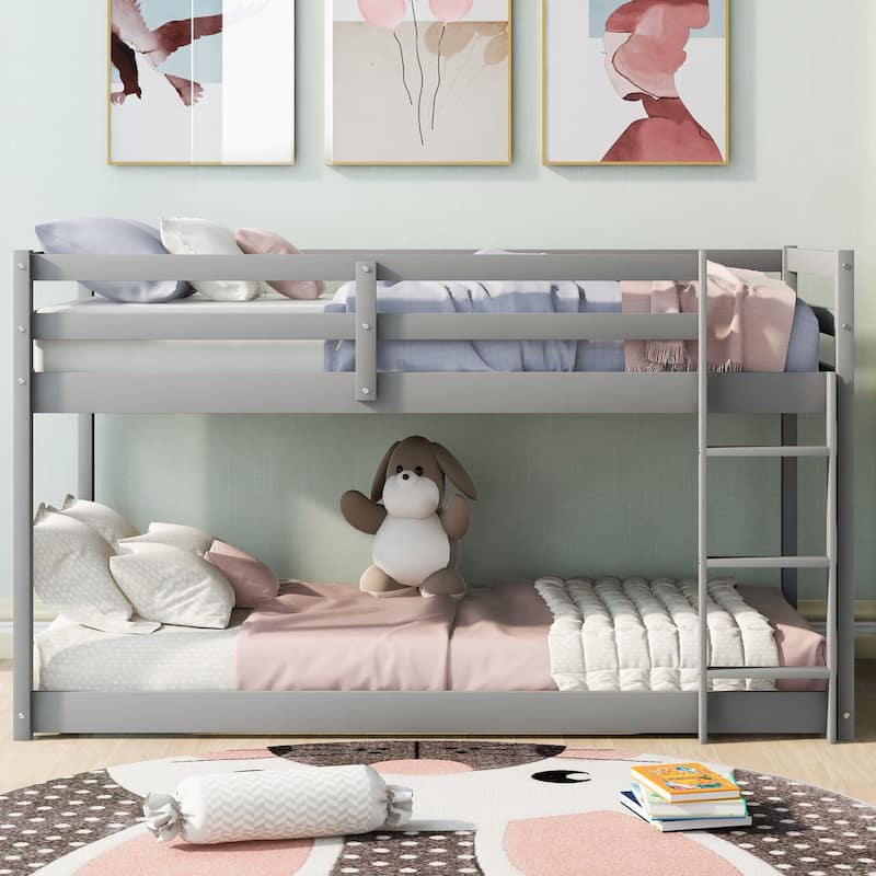 Floor Bunk Bed with Ladder - Grey