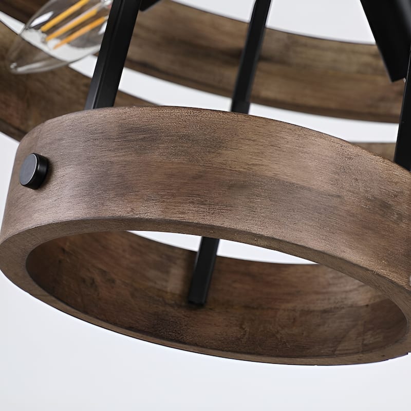 6 Light Wood Lantern Japonese Natural Eco Geometric Ceiling Lamp