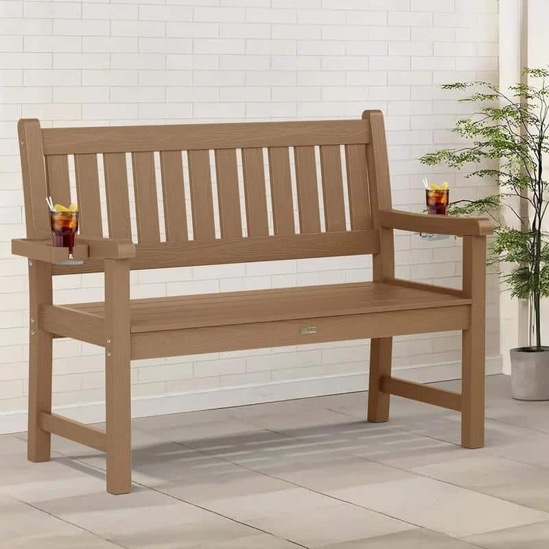 WINSOON All-Weather HIPS Outdoor Garden Bench, 56" Adirondack Outdoor Patio Bench - Teak