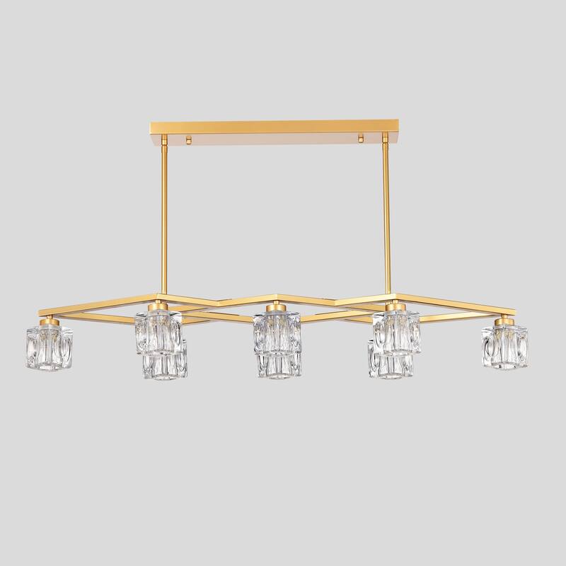 Modern 8-Light Crystal Chandelier Matte Gold Industrial Metal Chandelier, for Dining Room Kitchen, Living Room