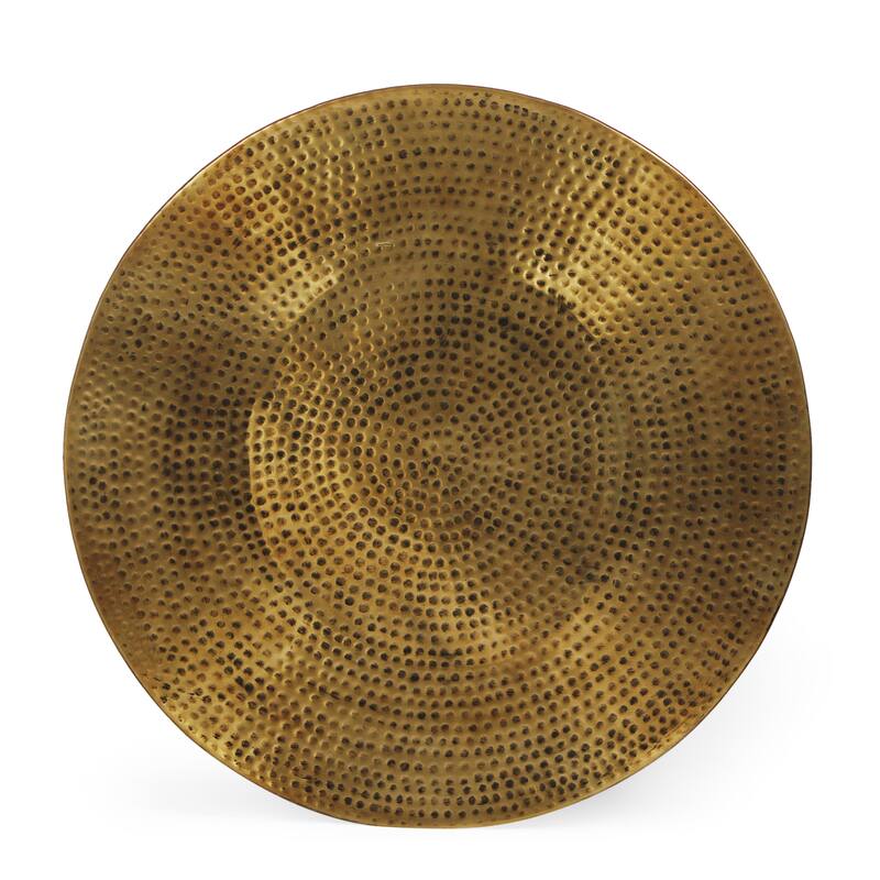 Roomfitters Drum Coffee Table, Round Metal Living Room Center Table with Hammered Design, Modern Accent Table, Coppery