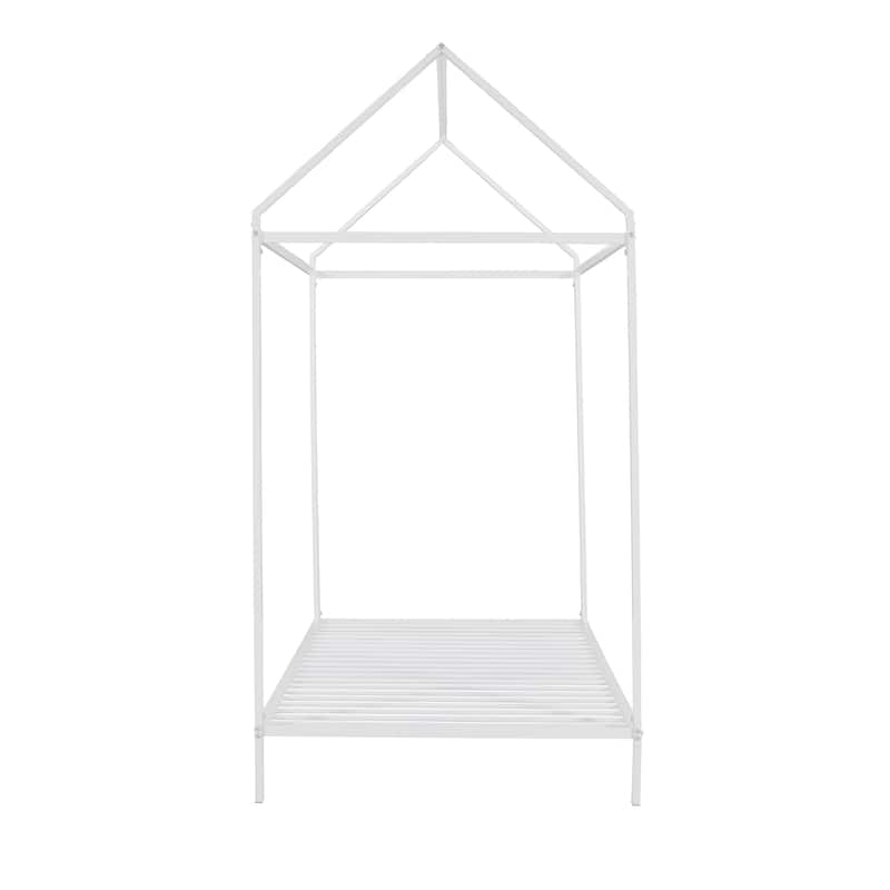 Kids Twin Size House Bed, Adjustable Metal Platform Bed Frame