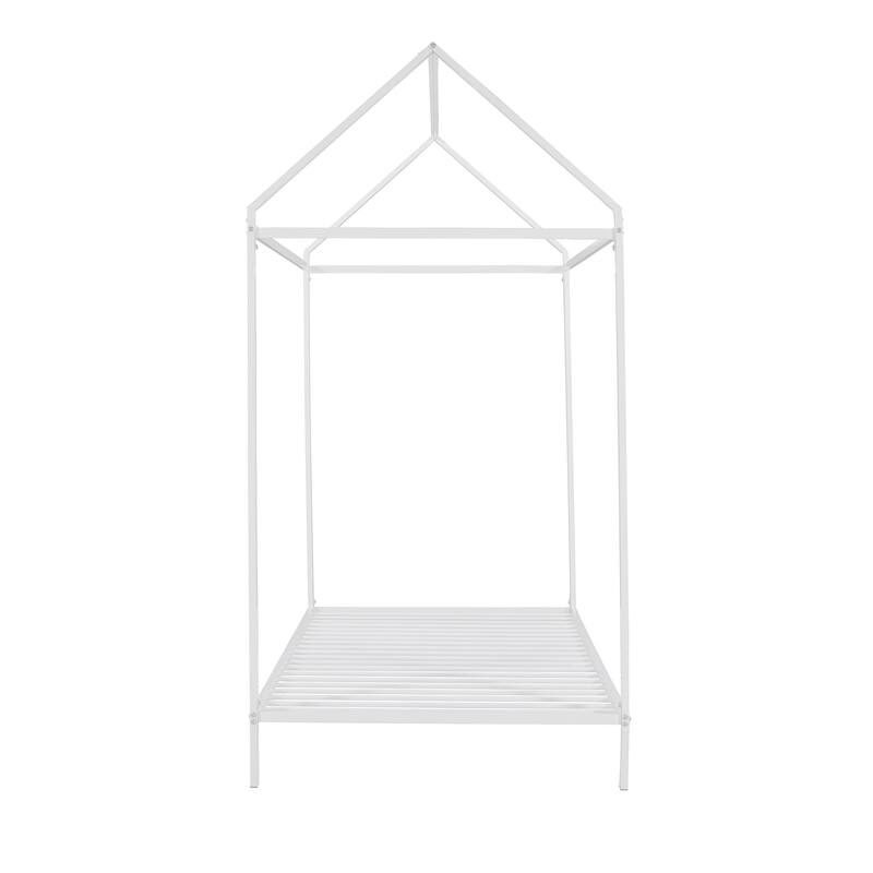 Twin Size Metal House Bed for Kids, Floor Bed Frame with Slats