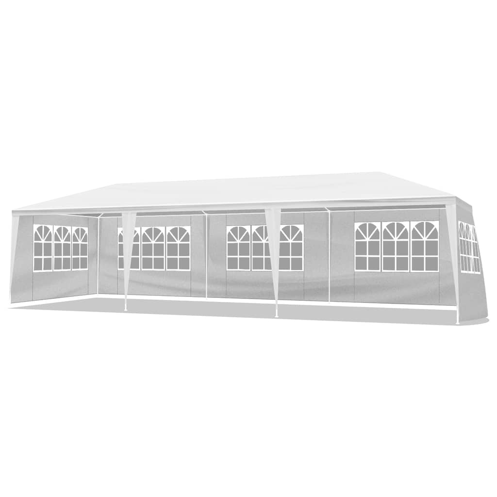 Outdoor Party Tent 10 x 30 White Canopy with Clear Window Sidewalls Waterproof PE Pergola with Steel Frame