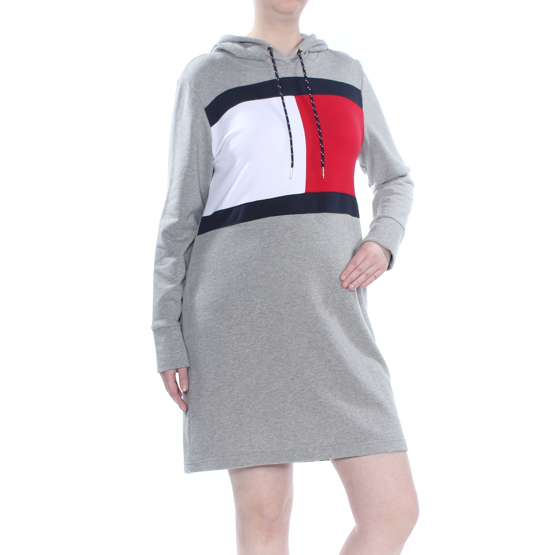 Shop Tommy Hilfiger Womens Gray Hooded Sweatshirt Printed Graphic